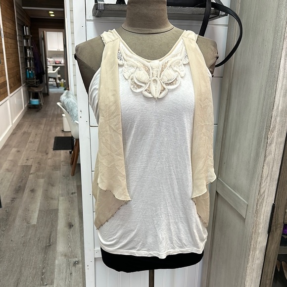 Saivana White Tank Top with Bib Collar and Asymmetrical Cut Out Design - Picture 1 of 8